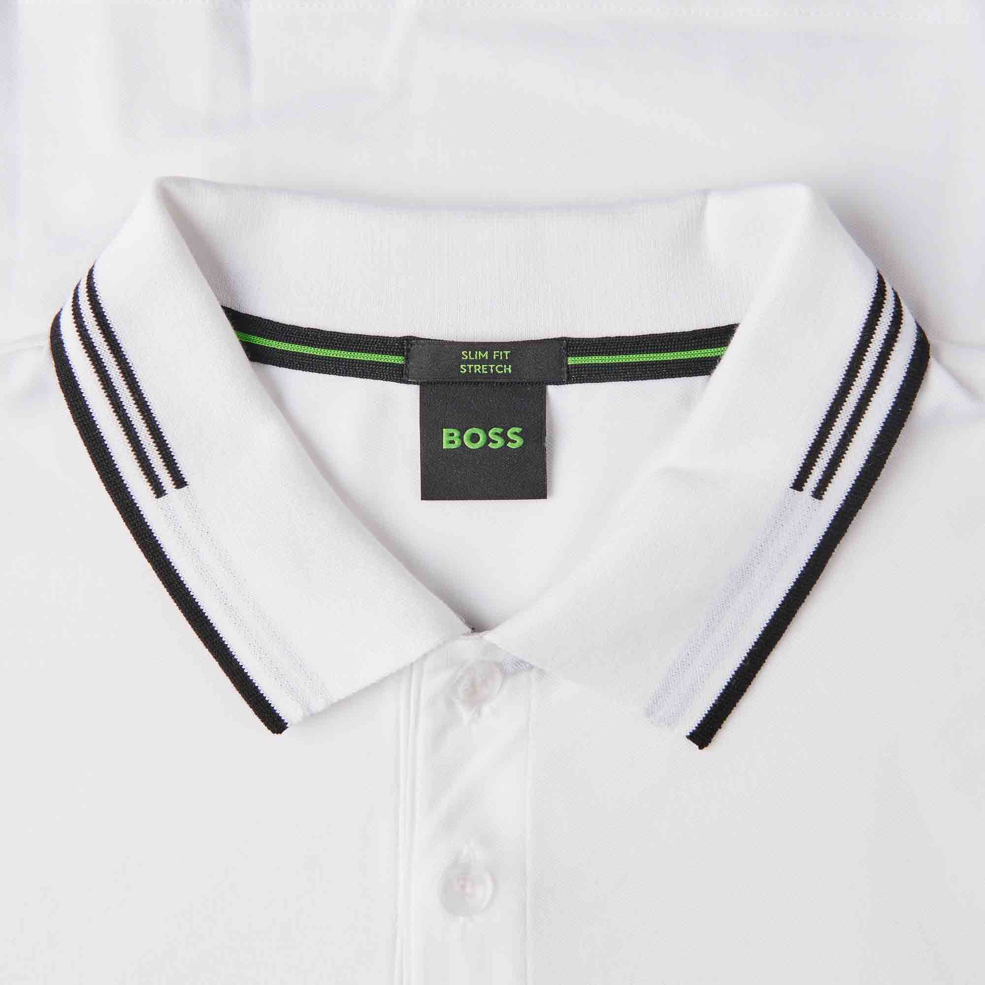 HUGO BOSS Slim Fit Polo Shirt with Curved Logo - White - Image 4