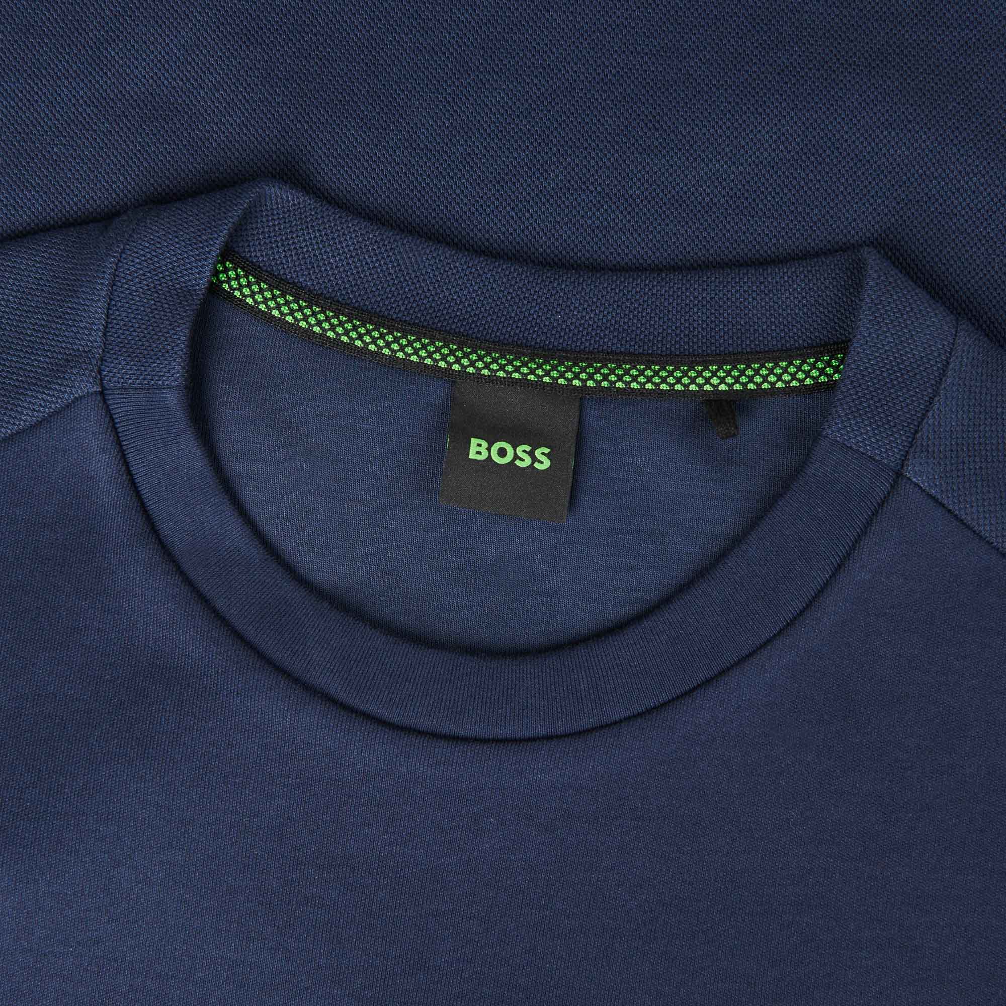 HUGO BOSS Crew Neck Sweatshirt with Curved Logo - Dark Blue - Image 6