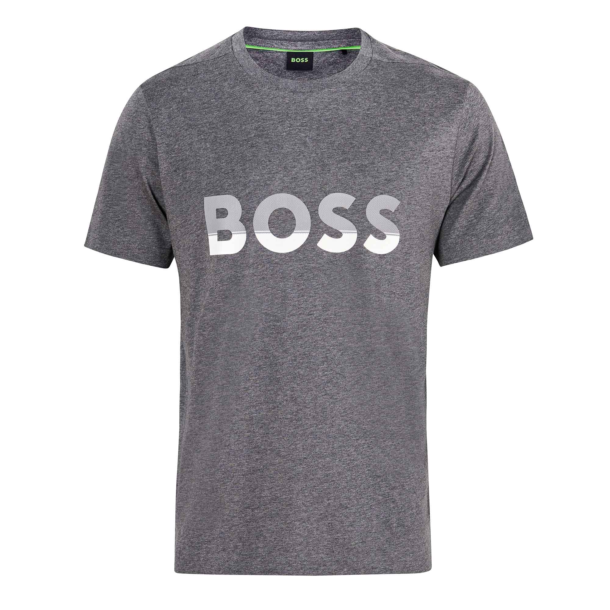 HUGO BOSS T-Shirt with Colour Blocked Logo - Medium Grey