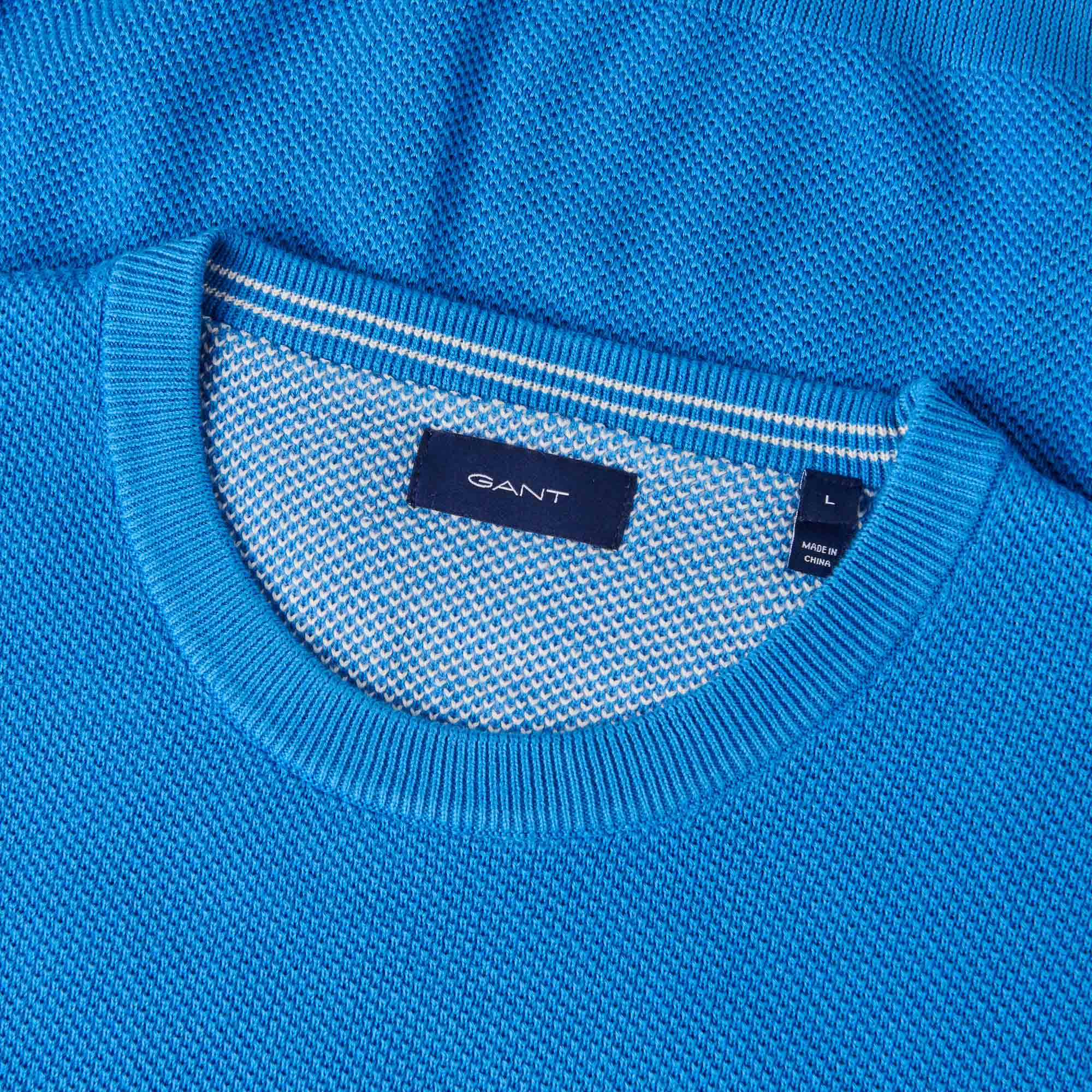 GANT Cotton Pique Crew Neck Sweater - Day Blue - Image 4